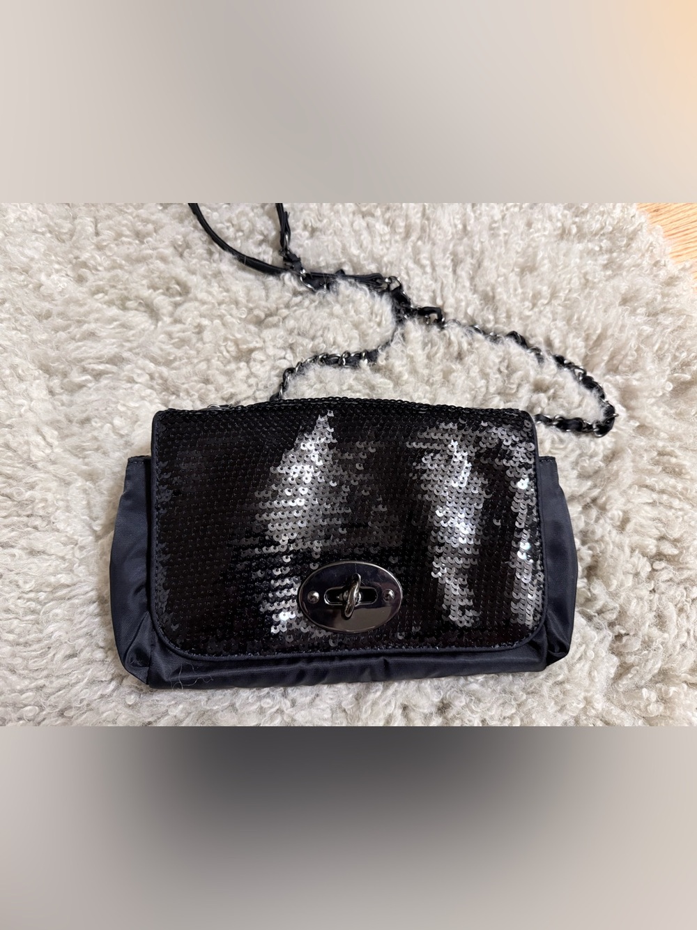 Black Sequin Chain Crossbody Shoulder Bag